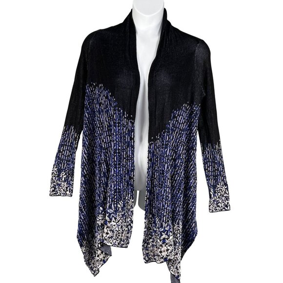 BCBGMAXAZRIA Womens XS/S Blue Black Artsy Waterfall Cardigan 70% Silk Soft Girl - Picture 1 of 15